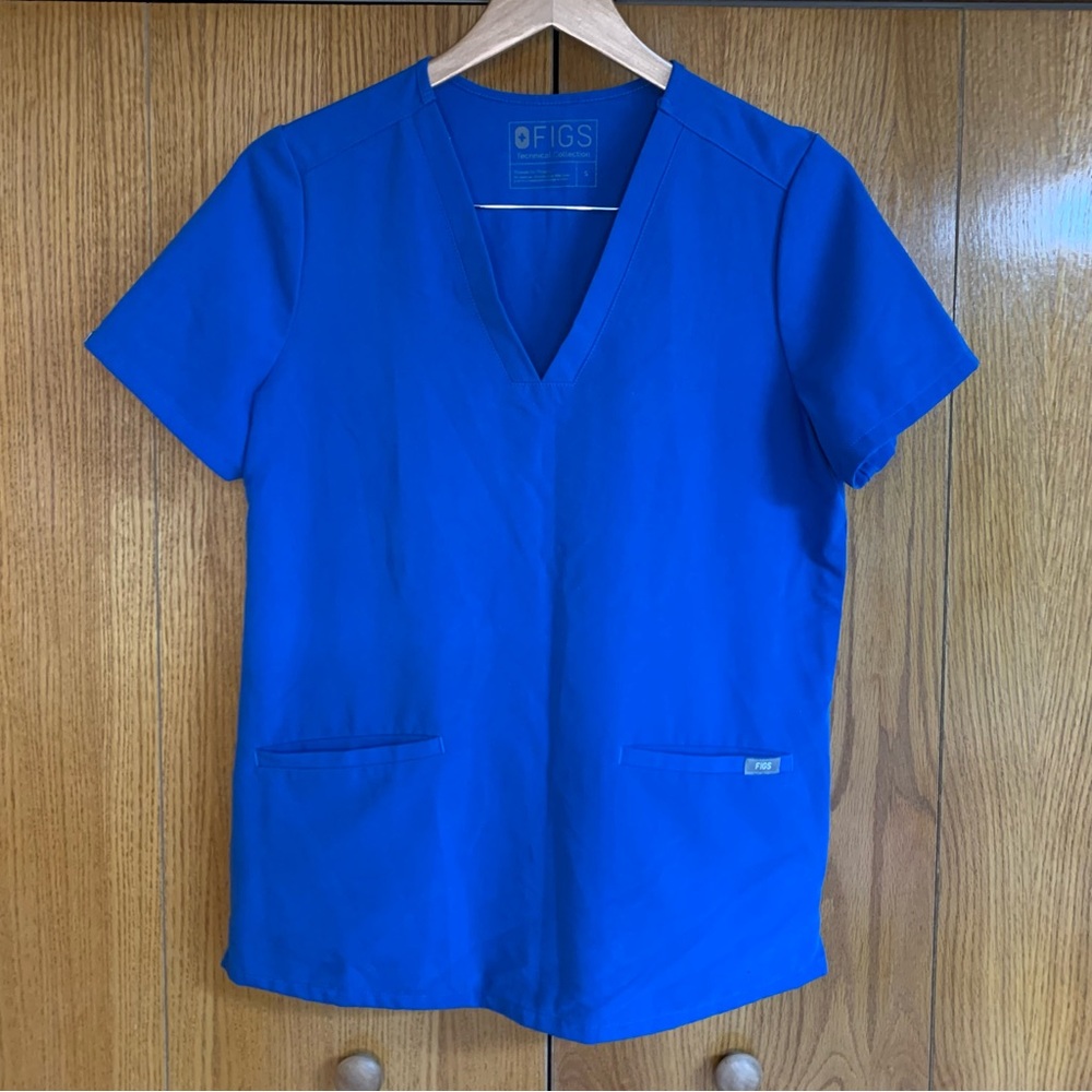 Figs Technical Collection Bright Blue Scrub Top Women's Size Small